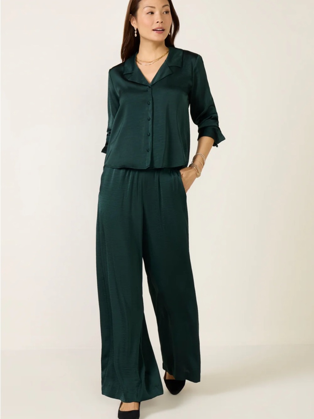 Z Supply Isolde Wide Leg Satin Pant Green